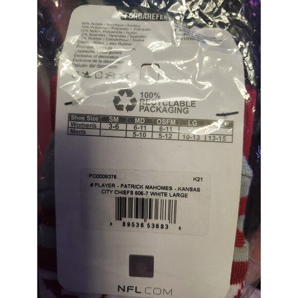 Patrick Mahomes MVP Player KC Chiefs NFL Mens Large Crew Socks Kansas City - Picture 5 of 5